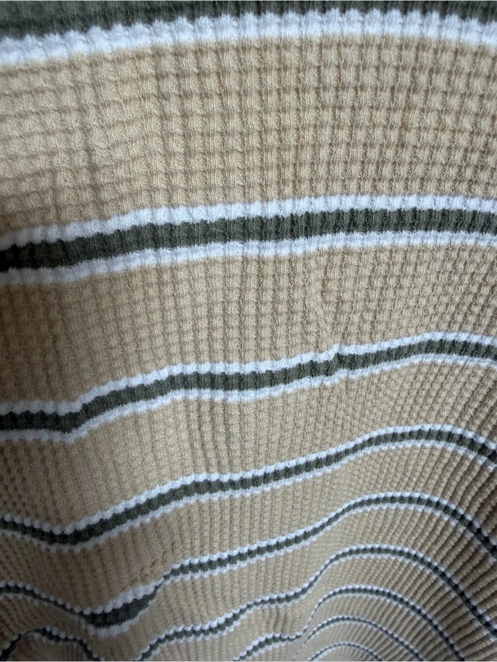 Aerie Offline Beige Striped Knit Top with Olive & White Accents